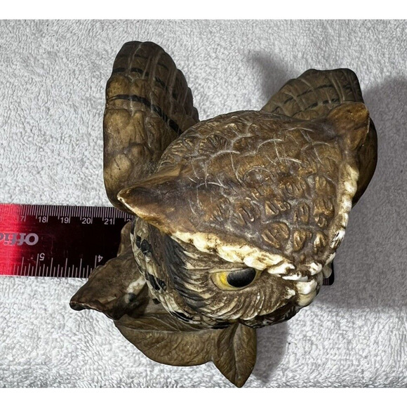 Vintage Homco Porcelain Brown Owl On Log With Raised Wings 5" Figurine #1114 - Picture 6 of 6